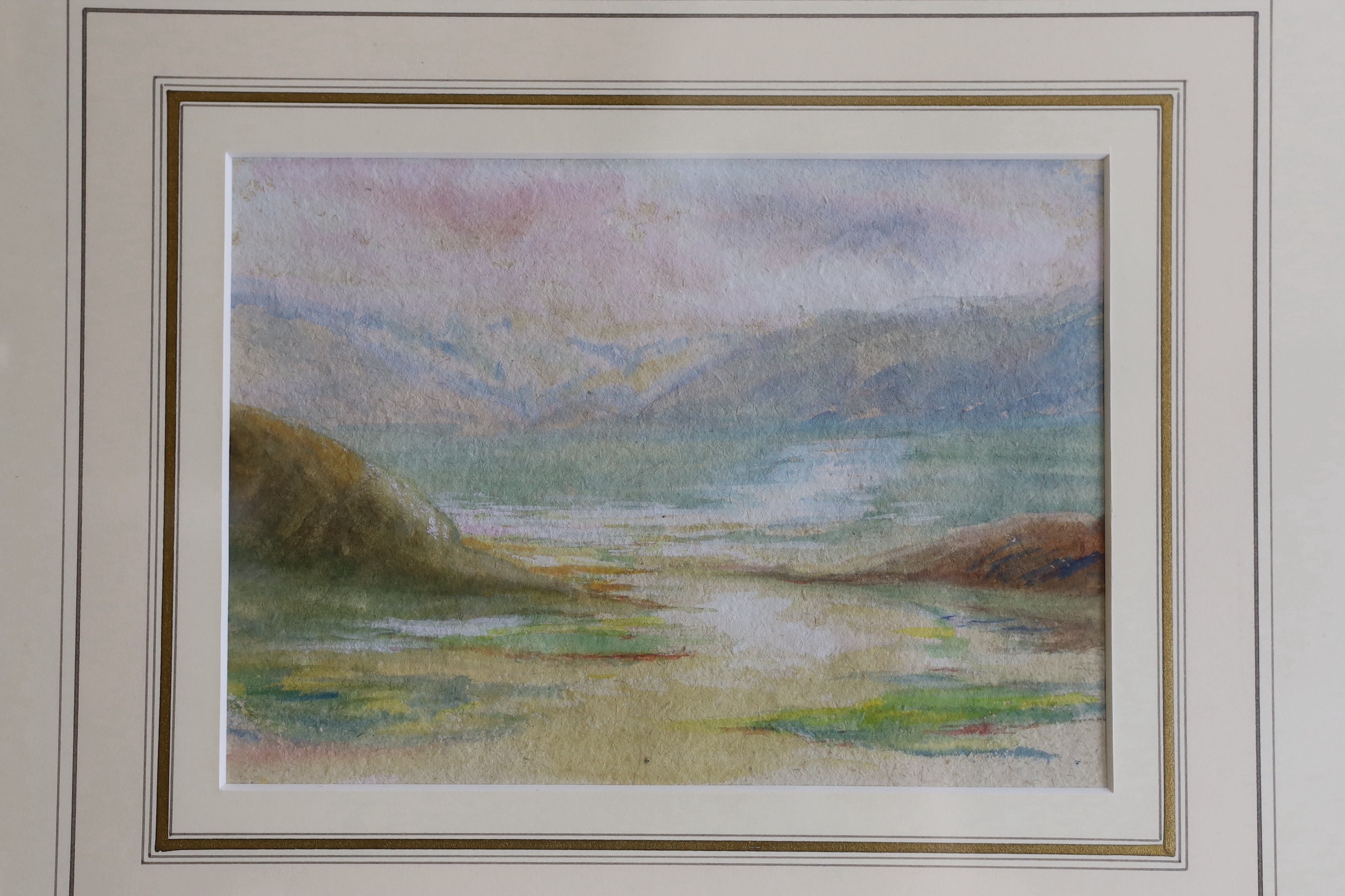 F.E. Jackson, watercolour, 'Headland Val der Chann', signed, 16 x 50.5cm, together with a group of assorted pastels and watercolours